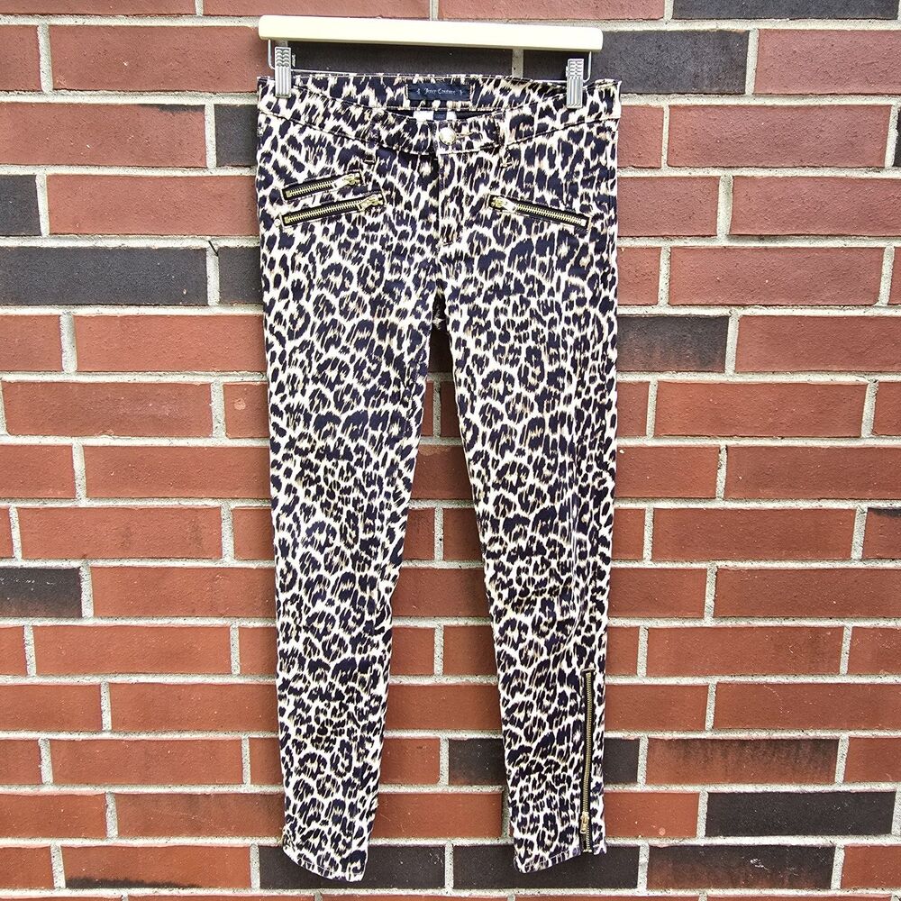 Vintage Juicy Couture Skinny Jeans Pants Womens 27 Leopard Gold Zipper Ankle